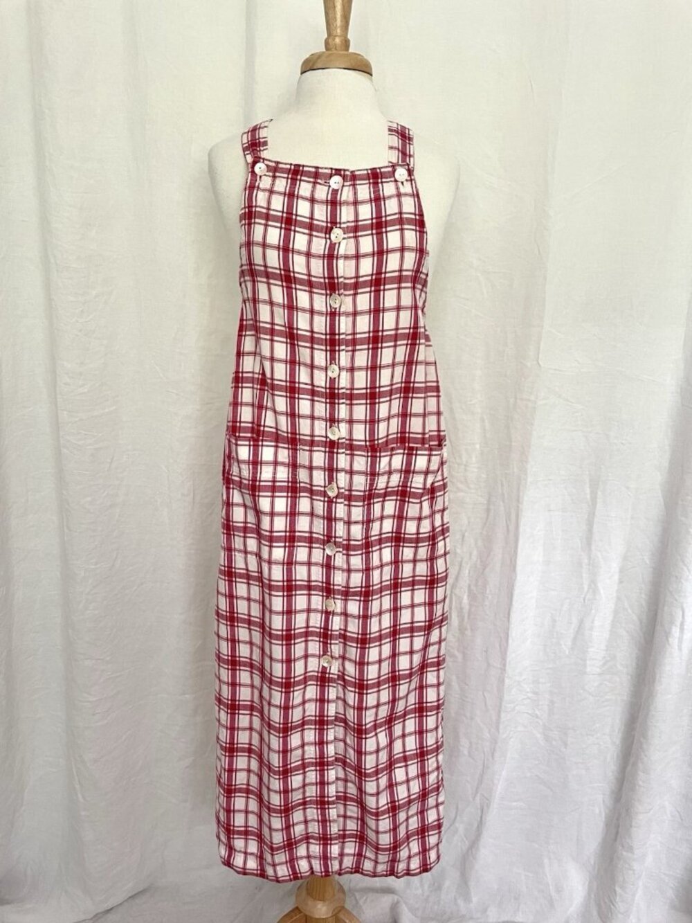 Vintage 90s Susan Bristol Pinafore Jumper Dress Red Plaid Cottagecore size Small